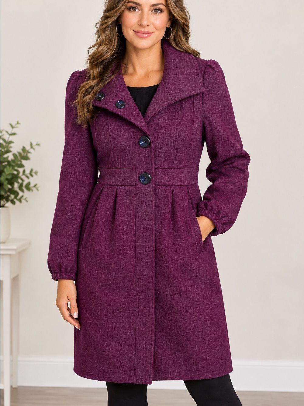 GUESS Coat Womens Small Plum Tailored Wool-Blend Coat !